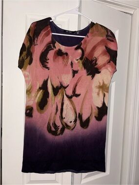 NIC+ZOE Small Floral Sweater Tunic Pink Purple Watercolor Print
